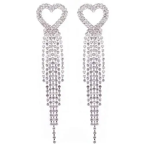 Mlouye Love Heart Long Statement Tassel Earrings Crystal Mlouye Love Heart Long Statement Tassel Earrings Crystal