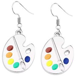 coadipress Unique Artist Paint Brush Earrings and Necklace Set for Women Girls Design Enamel Paint Palette Charm Earrings Colorful Painter Jewelry Gift Art Teacher Gifts