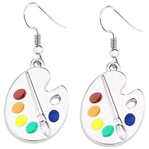 coadipress Unique Artist Paint Brush Earrings and Necklace Set for Women Girls Design Enamel Paint Palette Charm Earrings Colorful Painter Jewelry Gift Art Teacher Gifts