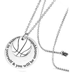 MIAOGIFT Basketball Necklace Hall of Fame Pendant Necklace Chain Believe in Yourself You Will Be Unstoppable Sports Jewelry Inspirational Quote Baseball Gift for Teens Daughter Son