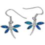 Sterling Silver Synthetic Blue Opal Dragonfly Dangle Earrings