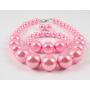 Shineland Simple Large Big Simulated Pearl Statement Necklace Bracelet and Earrings Jewelry Set (Pink)