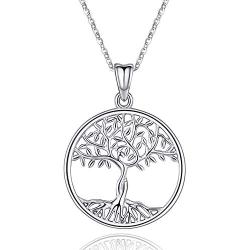 Tree of Life Necklace 925 Sterling Silver Family Tree Pendant 18'' Chain,Dainty Tree of Life Pendant Charm Jewelry for Women Mom Grandma Teen Girls with Fine Jewelry Box