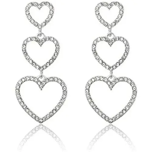 RareLove Bling CZ Crystal Interlocking Three Heart Hollow Dangle Stud Piercing Earrings For Women Girls Silver Plated Alloy Valentines Gift For Her RareLove Bling CZ Crystal Interlocking Three Heart Hollow Dangle Stud Piercing Earrings For Women Girls Silver Plated Alloy Valentines Gift For Her