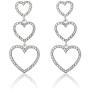 RareLove Bling CZ Crystal Interlocking Three Heart Hollow Dangle Stud Piercing Earrings For Women Girls Silver Plated Alloy Valentines Gift For Her