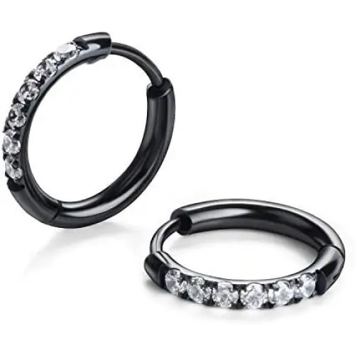 Hypoallergenic Unisex Surgical Steel Small Cubic Zirconia Huggie Hoop Earring, Color Gold - Silver - Rose Gold - Black - Rainbow, Size 6mm- 12mm Safe for Sensitive Ear Hypoallergenic Unisex Surgical Steel Small Cubic Zirconia Huggie Hoop Earring, Color Gold - Silver - Rose Gold - Black - Rainbow, Size 6mm- 12mm Safe for Sensitive Ear