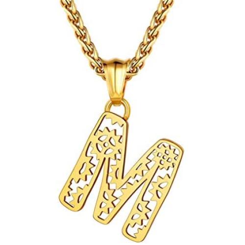 Bandmax A-Z Alphabet Pendant Necklace for Men Boys Women Stainless Steel/18K Gold/Black Plated Waterproof Metal Mechanical Gear 26 Initial Letter Pendant Jewelry Gift with Spiga Chain(Gift Box)