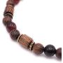 Mens Evil Eye Glass Senna Siameawood Mala Beads Stretch Bracelet Handcrafted in USA - Natural
