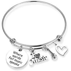 TOGON Music Gift Where Words Fail Music Speaks Music Charm Bangle Bracelet Guitar Pick Music Lovers Jewelry Music Teacher Gift