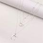 Moon World Map Pendant Necklace Boho Lariat Circle Multilayer Crescent Necklace Chain Jewelry for Women Girls (Silver)