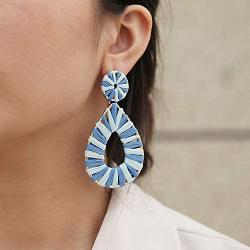 Boho Raffia Earrings Statement Teardrop Earrings Drop Dangle Bohemian Earrings
