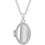 In Season Jewelry 925 Sterling Silver Cubic Zirconia Oval Photo Locket for Girls Necklace 16''