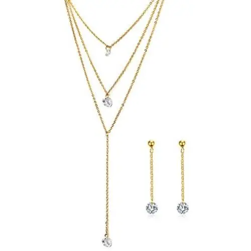 Mealguet Jewlery 3 Layers Multilayer Cubic Zirconia Charm Lariat Sexy Long Chain Y Necklace Dangle Earrings Jewelry Set Mealguet Jewlery 3 Layers Multilayer Cubic Zirconia Charm Lariat Sexy Long Chain Y Necklace Dangle Earrings Jewelry Set