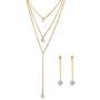 Mealguet Jewlery 3 Layers Multilayer Cubic Zirconia Charm Lariat Sexy Long Chain Y Necklace Dangle Earrings Jewelry Set
