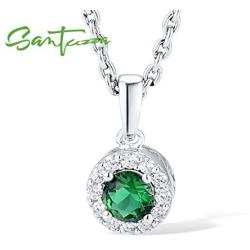 Sterling Silver Halo Style 1/3 Carat Size Simulated Emerald Color Crystal CZ Stones Pendants Fashion Jewelry
