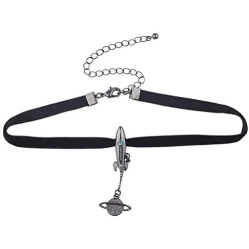 Lux Accessories Suede Hematite Rocketship Rocket Planet Choker Necklace Lux Accessories Suede Hematite Rocketship Rocket Planet Choker Necklace