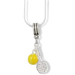 Tennis Racket (Racquet) with Yellow Tennis Ball Charm Snake Chain Necklace