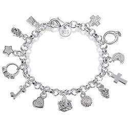 Aeora S925 Silver Thirteen Hanging Pieces Bracelet for Women Gift Bracelets & Bangles Jewelry