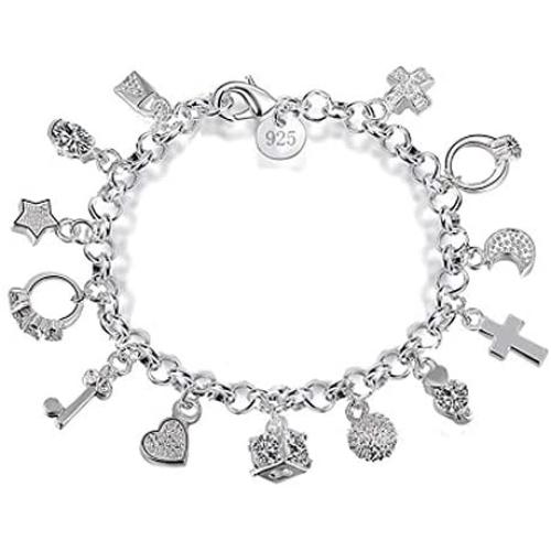 Aeora S925 Silver Thirteen Hanging Pieces Bracelet for Women Gift Bracelets & Bangles Jewelry
