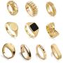 sloong 10pcs Classic Chunky Dome Ring Set 14k Gold Plated Ring Croissant Braided Twisted Signet Ring Stacking Band Ring Trendy Geometric Square Signet Ring Minimalist Statement Jewelry for Women Men