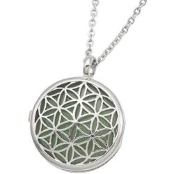 Nupuyai Alloy Flower of Life Mandala 28mm Round Stone Pendant Necklace 19 inches