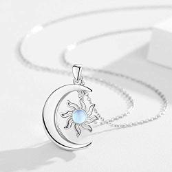 CUOKA MIRACLE Moon and Sun Necklace Sterling Silver Rainbow Moonstone Crescent Pendant Unisex Jewelry Gift for Women Men Teen Girlfriend