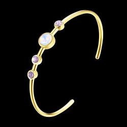 Greendou Fashion Jewelry 6mm 14k Gold Multicolor Opal Open Cuff Bracelet