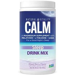 Natural Vitality Calm Sleep Magnesium Citrate with Melatonin & GABA, Sleep Aid, Mixed Berry Flavor, Vegan, Gf & Non-GMO, (Package May Vary),16oz