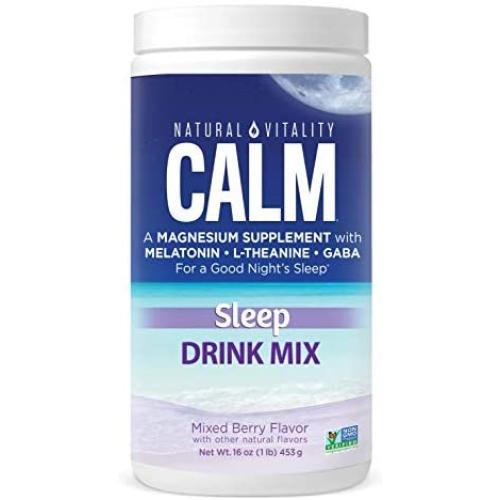 Natural Vitality Calm Sleep Magnesium Citrate with Melatonin & GABA, Sleep Aid, Mixed Berry Flavor, Vegan, Gf & Non-GMO, (Package May Vary),16oz