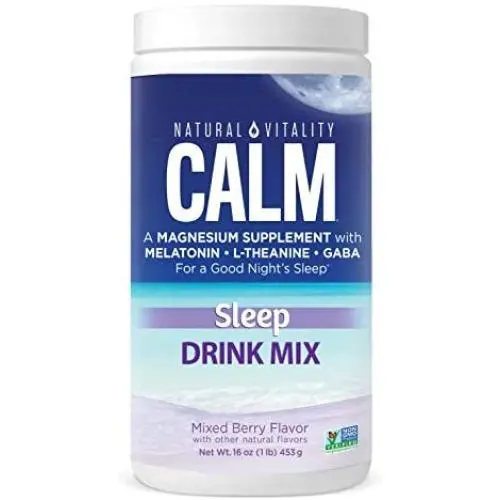 Natural Vitality Calm Sleep Magnesium Citrate with Melatonin & GABA, Sleep Aid, Mixed Berry Flavor, Vegan, Gf & Non-GMO, (Package May Vary),16oz