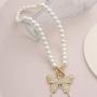 Pingyongchang New Short Pearl Rhinestones Choker Big Gold Color Butterfly Necklace for Women Girls Party Hot Jewelry Gifts