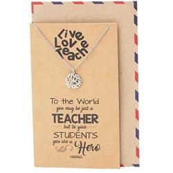 Quan Jewelry Live Love Teach Pendant Necklace, Best Gift for Teachers, Appreciation Gifts with Inspirational Quote on Greeting Card