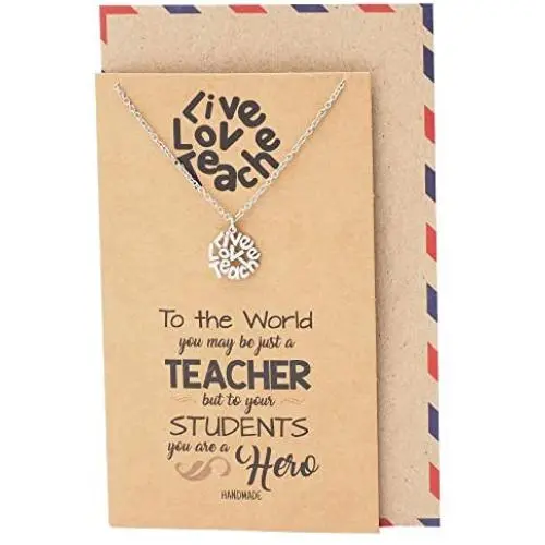Quan Jewelry Live Love Teach Pendant Necklace, Best Gift for Teachers, Appreciation Gifts with Inspirational Quote on Greeting Card Quan Jewelry Live Love Teach Pendant Necklace, Best Gift for Teachers, Appreciation Gifts with Inspirational Quote on Greeting Card