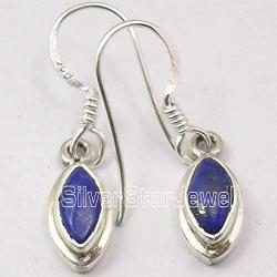 SilverStarJewel 925 Sterling Silver Navy Blue Lapis Lazuli August Birthstone Earrings 1.1''