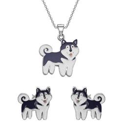 UJIMS Husky Jewelry Funny Husky Pendant Necklace Earrings Set Husky Mom Jewelry for Pet Owners Dog Gift for Husky Lover
