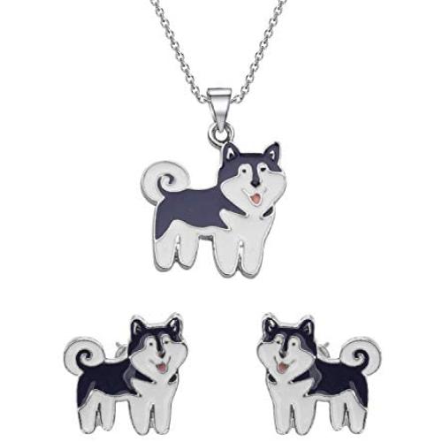 UJIMS Husky Jewelry Funny Husky Pendant Necklace Earrings Set Husky Mom Jewelry for Pet Owners Dog Gift for Husky Lover