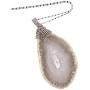 SUNYIK Natural Agate Slice Pendant Necklace for Women, Wire Wrapped Polished Geode Drusy Quartz Healing Crystal Pendants with Chain for Men, 22'' Strand