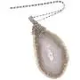 SUNYIK Natural Agate Slice Pendant Necklace for Women, Wire Wrapped Polished Geode Drusy Quartz Healing Crystal Pendants with Chain for Men, 22'' Strand