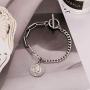LBJIE Gold Charm Bracelets Stainless Steel Bracelets for Women with Cubic Zirconia Circle, Adjustable Bracelets for Women