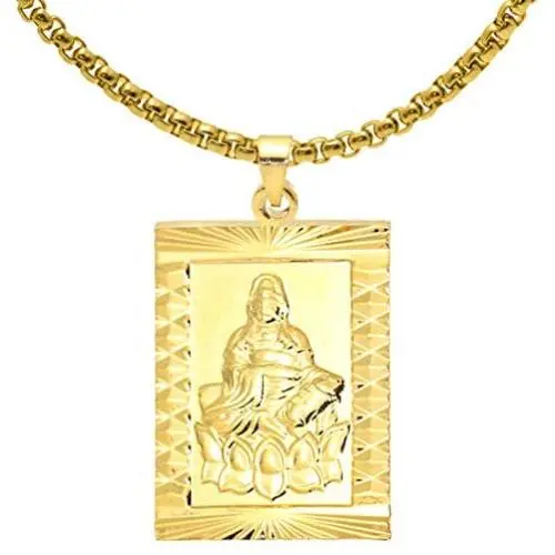 Fusamk Fashion Plated 18K Gold Buddha Dog Tag Pendant Guan Yin Necklace,22'' Box Chain Fusamk Fashion Plated 18K Gold Buddha Dog Tag Pendant Guan Yin Necklace,22'' Box Chain