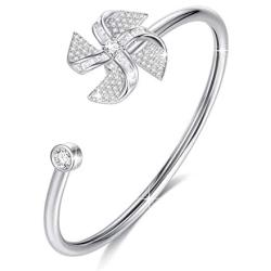 VICISION Women Statement Bracelet Cuff Bangle Silver Plated Cubic Zirconia Fashion Jewelry Accessories 1 Piece- VB4 Silver