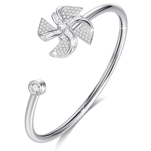 VICISION Women Statement Bracelet Cuff Bangle Silver Plated Cubic Zirconia Fashion Jewelry Accessories 1 Piece- VB4 Silver