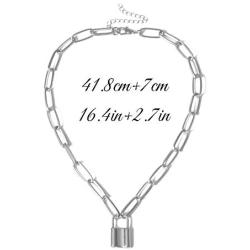 YERTTER Dainty Unique Punk Simple Silver Chunky Choker Necklace Lock Pendant Necklace for Women Girls