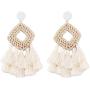 Bohemia Tassel Earrings Statement Handmade Dangle Ethnic Fringe Earrings Bamboo Weaving Geometric Square Sector Gifts for Women Girls