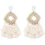 Bohemia Tassel Earrings Statement Handmade Dangle Ethnic Fringe Earrings Bamboo Weaving Geometric Square Sector Gifts for Women Girls