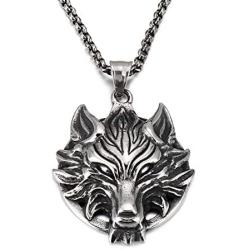 YL Mens Wolf Necklace Stainless Steel Wolf Head Pendant 18k Gold Jewelry