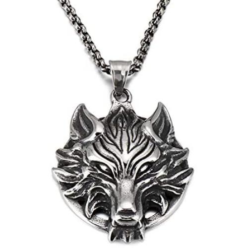 YL Mens Wolf Necklace Stainless Steel Wolf Head Pendant 18k Gold Jewelry