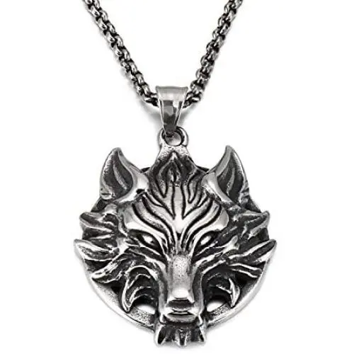 YL Mens Wolf Necklace Stainless Steel Wolf Head Pendant 18k Gold Jewelry