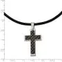 Solid Stainless Steel Mens Black Carbon Fiber Inlay Cross Leather Cord Pendant Necklace Charm Chain Solid Stainless Steel Mens Black Carbon Fiber Inlay Cross Leather Cord Pendant Necklace Charm Chain