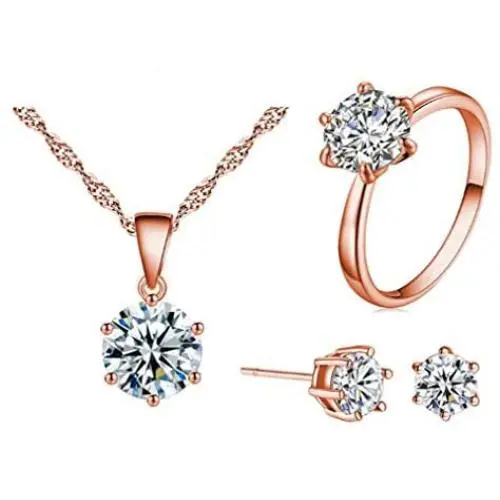 YAZILIND Gemstone Rainbow Cubic Zirconia Round Gemstone Necklace Pendant Earrings and Ring Jewelry Sets for Women YAZILIND Gemstone Rainbow Cubic Zirconia Round Gemstone Necklace Pendant Earrings and Ring Jewelry Sets for Women